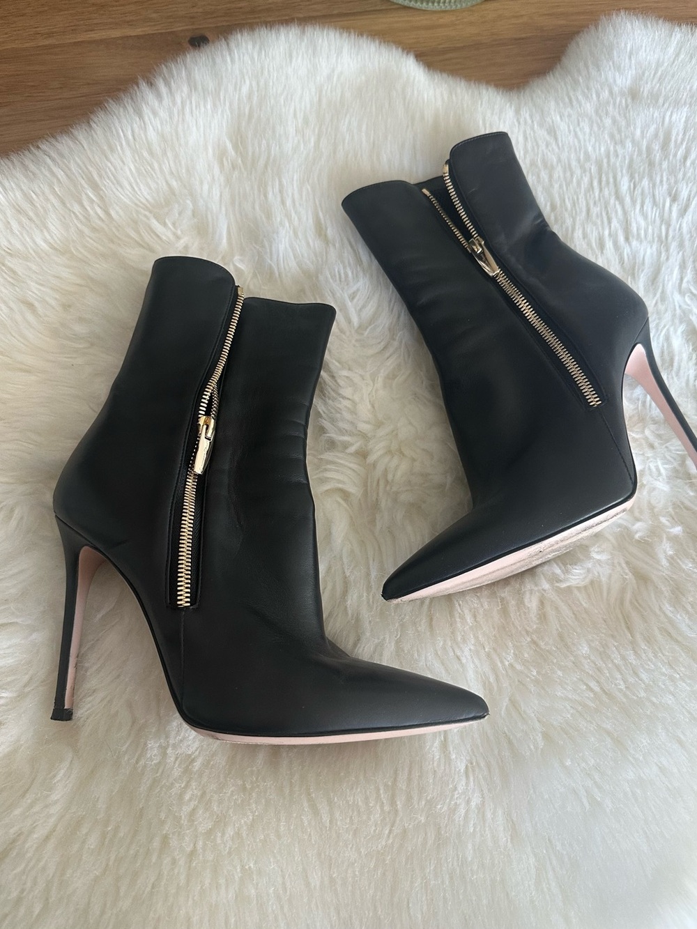 Gianvito Rossi Black Leather Ankle Boots with Gold Zipper